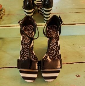 Black and White platform wedge sandals